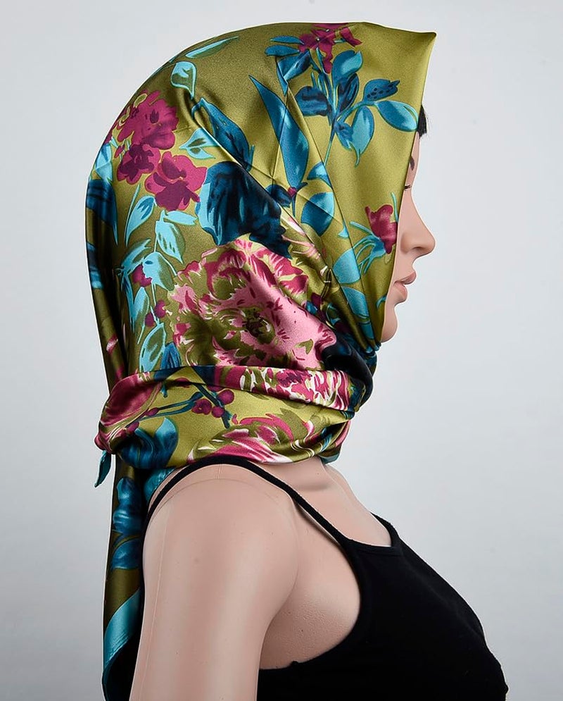 corciova 2 Pcs 35 Square Curly Hair Scarf for Black Women Silk Headband Tie Bandanas Headscarf Turquoise Camellia Leopard - Image 2