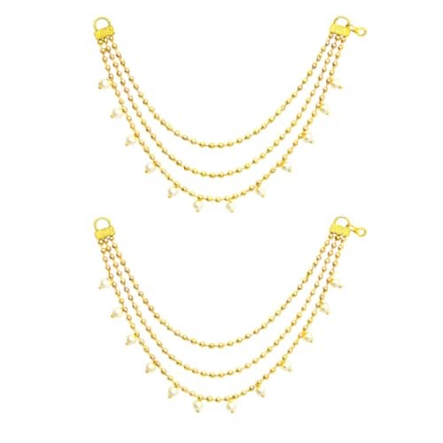 ACCESSHER Women's & Girls' Gold-Plated Multi-Layer Pearl Drop EarChain | Elegant 3-Layer Beaded Jewelry for Sarees, Lehengas & Ethnic Dresses | Perfect for Weddings & Special Occasions - Image 1