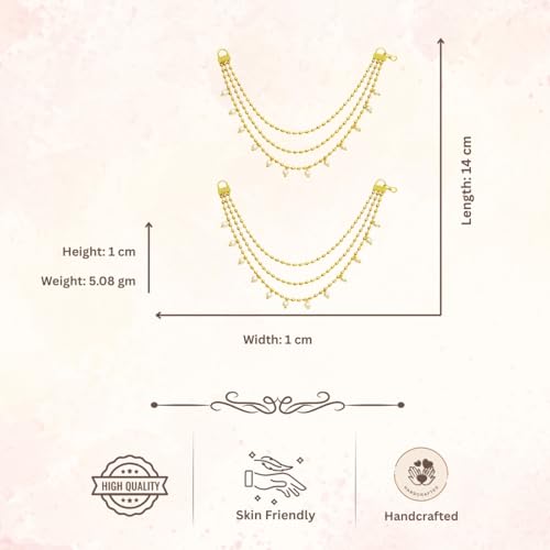 ACCESSHER Women's & Girls' Gold-Plated Multi-Layer Pearl Drop EarChain | Elegant 3-Layer Beaded Jewelry for Sarees, Lehengas & Ethnic Dresses | Perfect for Weddings & Special Occasions - Image 4