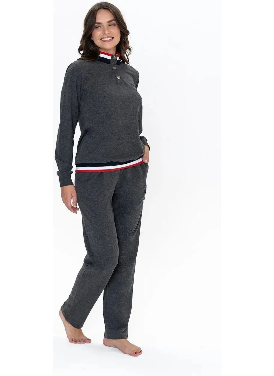 U.S. Polo Assn. 20112 Women's Long Sleeve Stand Collar Casual Home Wear-Anthracite Melange