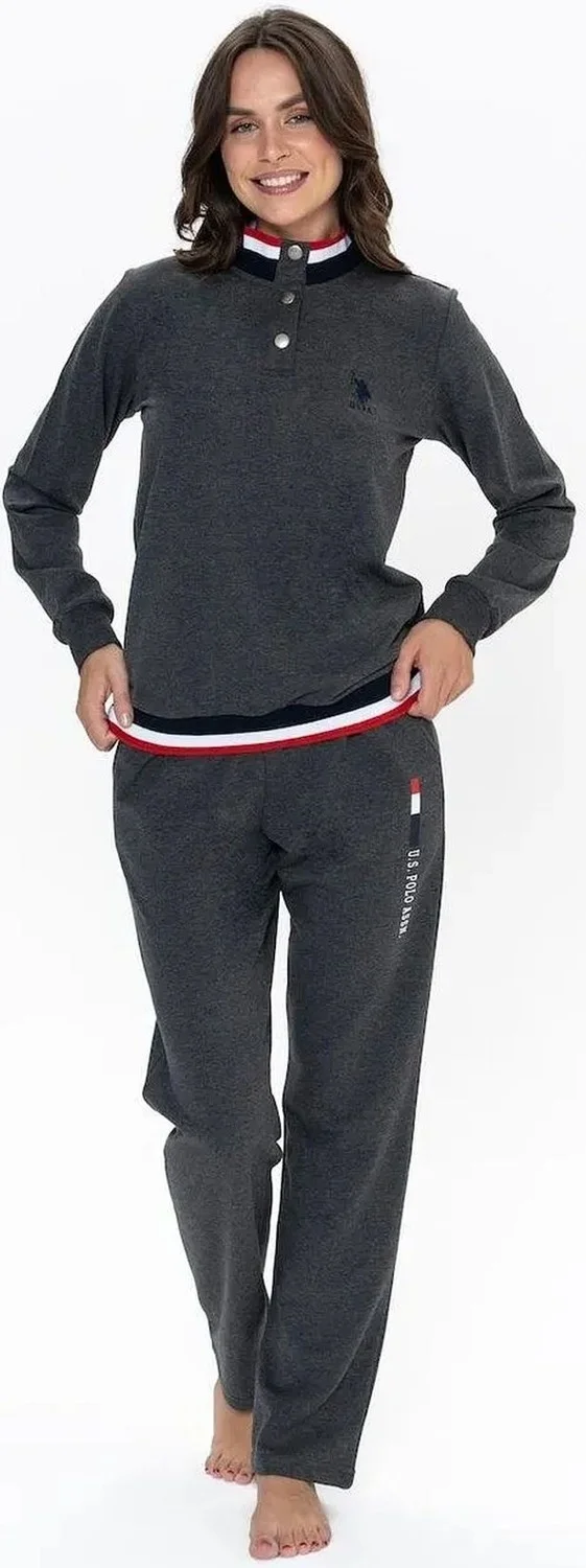 U.S. Polo Assn. 20112 Women's Long Sleeve Stand Collar Casual Home Wear-Anthracite Melange
