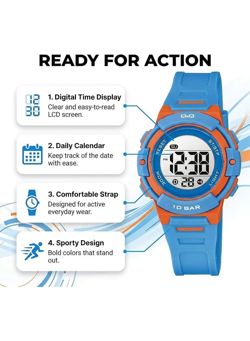 Q&Q Digital Sports Watch for Girls - 10 BAR Water Resistant, LED Backlight, Alarm, Stopwatch, Day & Date Display, G32A-001VY - Image 4