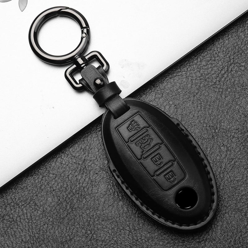 Tukellen Compatible with Nissan Leather Key Fob Cover with Keychain Compatible with Altima Maxima Murano Rogue Sentra 370z Pathfinder Infinity Genuine Leather Case 4 Button Smart Key-Black - Image 4