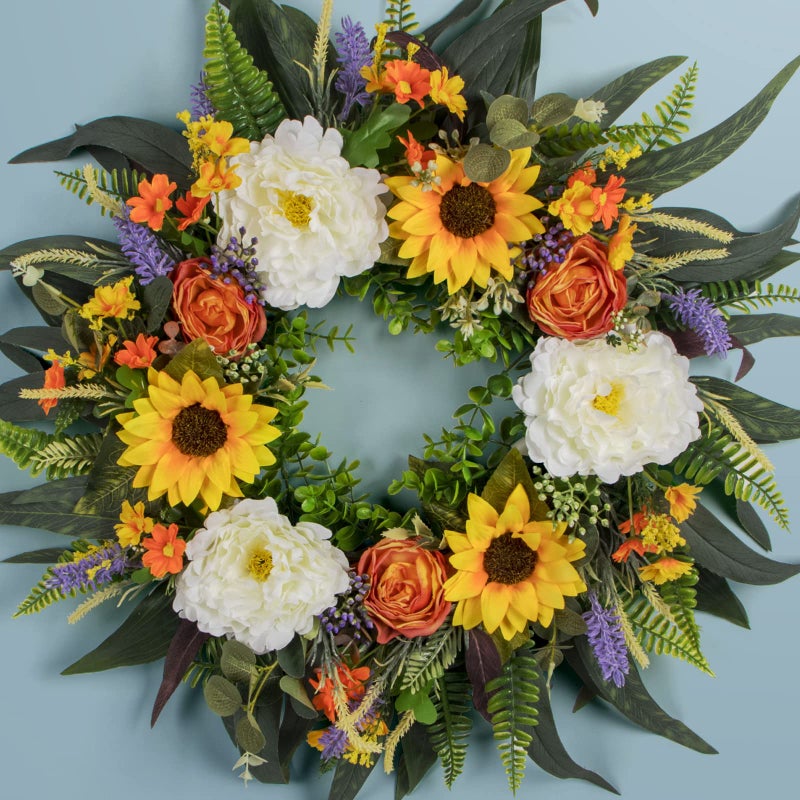 Kmise Kmise Spring Wreath Fall Decor Wreath for Front Door22 Inch Summer Peony Eucalyptus Wreaths for Front Porch Farmhouse Home Decor 