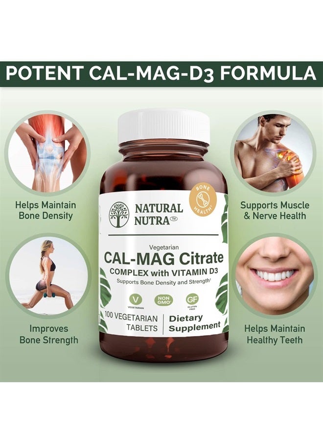 Natural Nutra Cal-Mag Citrate with Vitamin D3,1000/500 mg Complex, Strengthen Bone Density, Muscle and Nerve Health, Highly Bioavailable Sources of Ascorbate, 100 Vegan Tablets - Image 3
