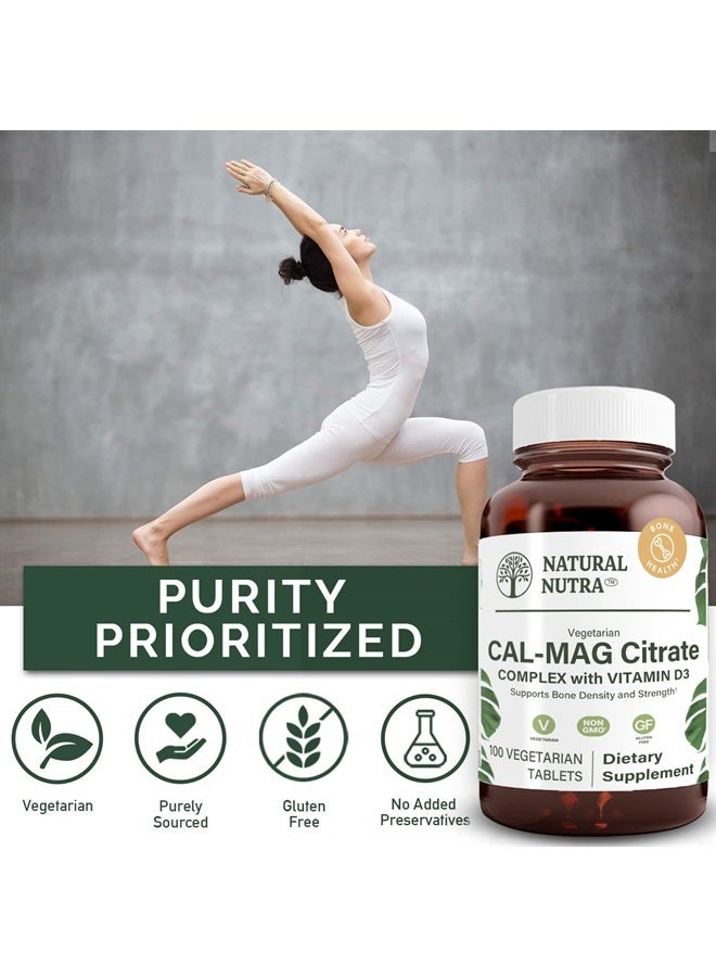 Natural Nutra Cal-Mag Citrate with Vitamin D3,1000/500 mg Complex, Strengthen Bone Density, Muscle and Nerve Health, Highly Bioavailable Sources of Ascorbate, 100 Vegan Tablets - Image 4