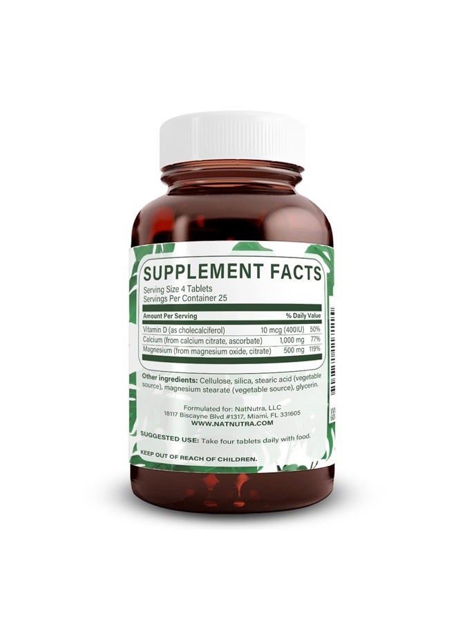 Natural Nutra Cal-Mag Citrate with Vitamin D3,1000/500 mg Complex, Strengthen Bone Density, Muscle and Nerve Health, Highly Bioavailable Sources of Ascorbate, 100 Vegan Tablets - Image 2