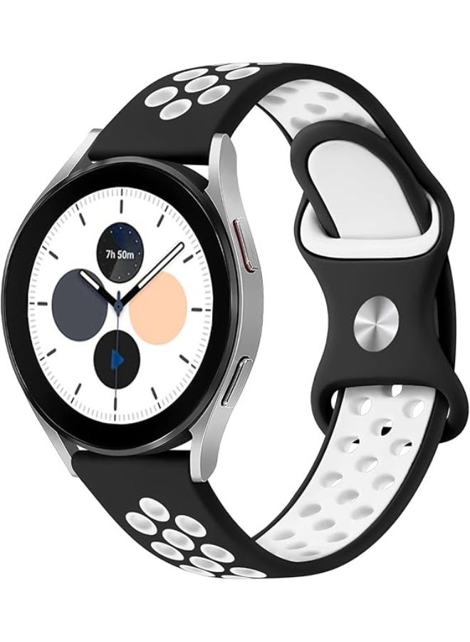 22mm Silicone Buckle Band Compatible with Samsung Galaxy Watch 3 45-46mm / Gear 3, Soft Silicone Sport Waterproof Strap for Huawei Watch GT3 46mm / GT2E / GT 46mm / GT2 Pro / GT2 46mm / GTR3 / GTR4 Pro - Black & White