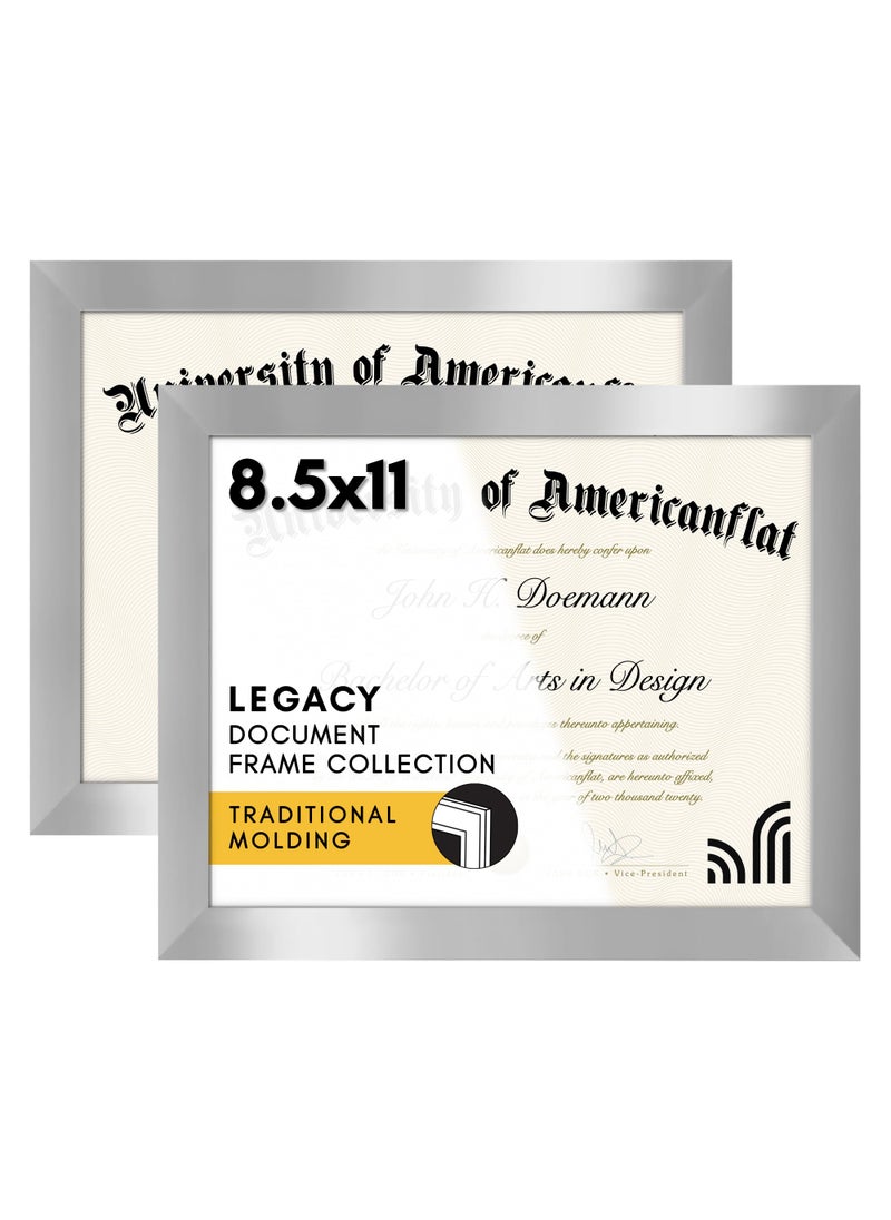 Americanflat Americanflat 85x11 Diploma Frame with ShatterResistant Glass  Set of 2  Document Frames with Engineered Wood  Legacy Collection  Certificate Frame for Tabletop and Wall Display  Silver 