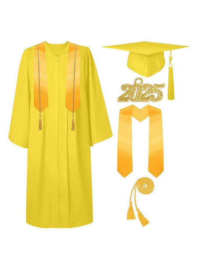 Loquat Middle High School College Graduation Gown Robe With Cap Yellow