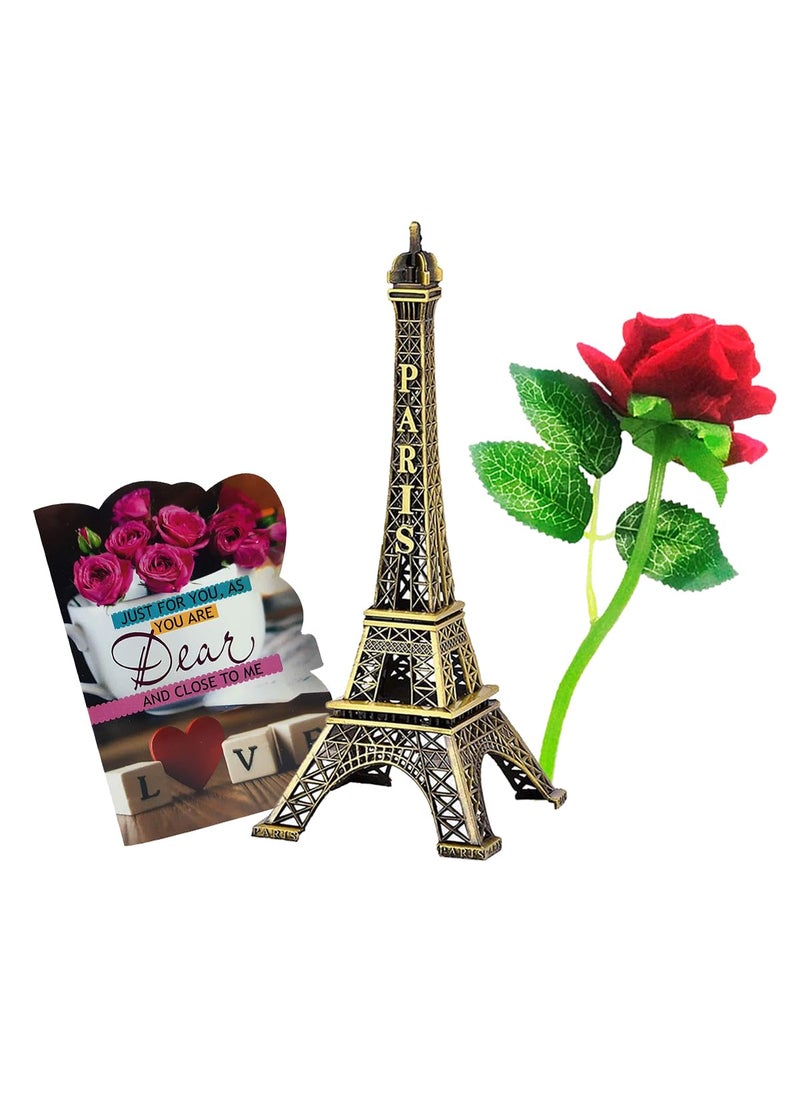 Saugat Traders Saugat Traders Valentine Day Gift for Girlfriend & Boyfriend | Love Greeting Card, Artificial Red Rose Flower with Eiffel Tower | Anniversary | Birthday | New Year | Propose Day Gifts  - Image 1