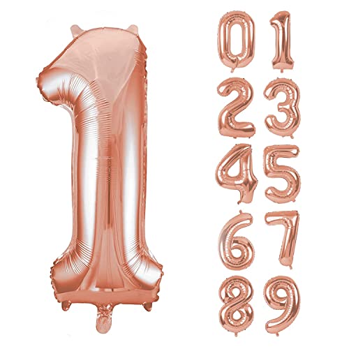 AMFIN® 32 inch 1 Number Foil Balloon, Birthday Decoration Items [Helium Supported] - Rose Gold - Image 1