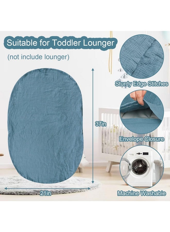 غطاء كرسي استرخاء للأطفال الصغار من هوياكس موسلين، غطاء قابل للإزالة من القطن العضوي للأطفال الصغار، غطاء مقعد أرضي مبطن للأطفال الصغار للأولاد والبنات، مقاس كبير 37 × 21 بوصة، أزرق - Image 3