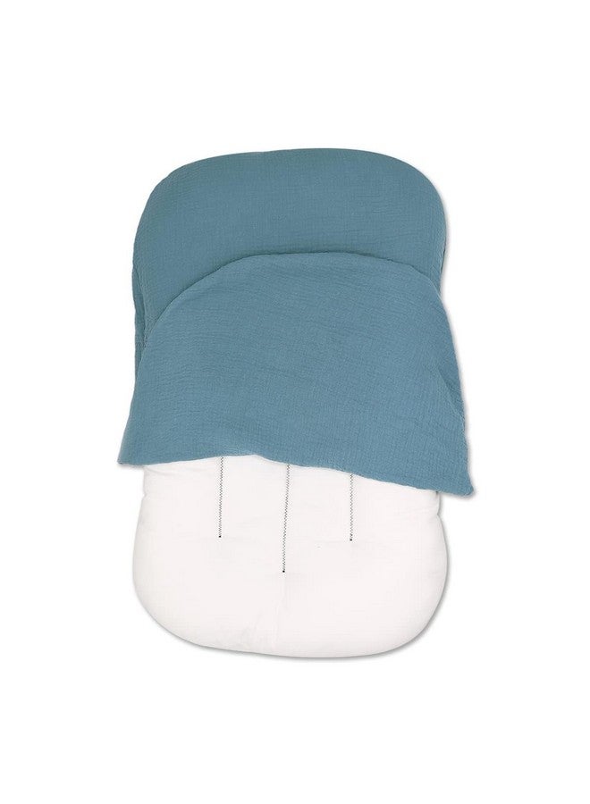 غطاء كرسي استرخاء للأطفال الصغار من هوياكس موسلين، غطاء قابل للإزالة من القطن العضوي للأطفال الصغار، غطاء مقعد أرضي مبطن للأطفال الصغار للأولاد والبنات، مقاس كبير 37 × 21 بوصة، أزرق - Image 1