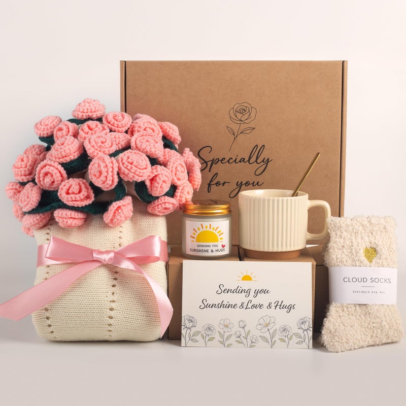 FantasDeck Mothers May Mifts for Mom,Self Care Gifts for Women, Flower Bouquet Blanket Gift Baskets, Care Package, Thinking of You Gifts for Wife Mom Female Friends, Birthday Gifts for Women (Pink Rose Bouquet) - Image 2