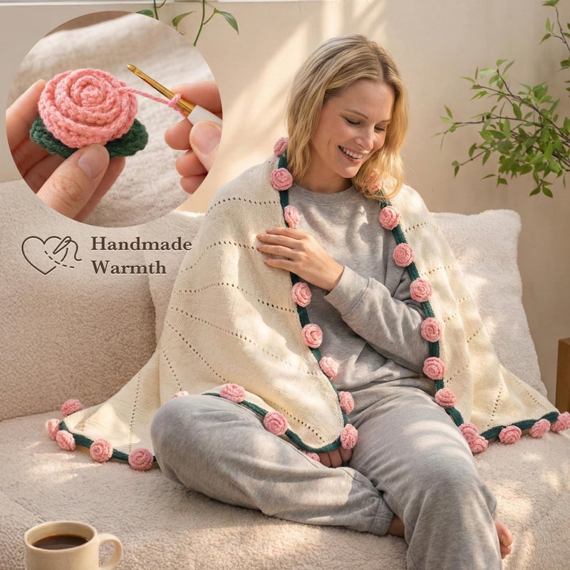 FantasDeck Mothers May Mifts for Mom,Self Care Gifts for Women, Flower Bouquet Blanket Gift Baskets, Care Package, Thinking of You Gifts for Wife Mom Female Friends, Birthday Gifts for Women (Pink Rose Bouquet) - Image 5