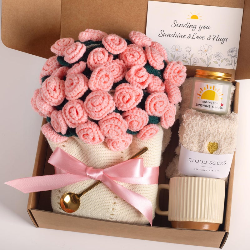FantasDeck Mothers May Mifts for Mom,Self Care Gifts for Women, Flower Bouquet Blanket Gift Baskets, Care Package, Thinking of You Gifts for Wife Mom Female Friends, Birthday Gifts for Women (Pink Rose Bouquet) - Image 1