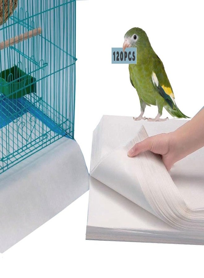 Lesimnky 120 Pieces Bird Cage Liners-11'' X 17''Disposable Non-Woven Bird Cage Paper Liners Precut Absorbent Fecal Tray Cages Cushion Pad Mat Cuttable Pet Animal Cages Cushion for Parrot (White) - Image 1