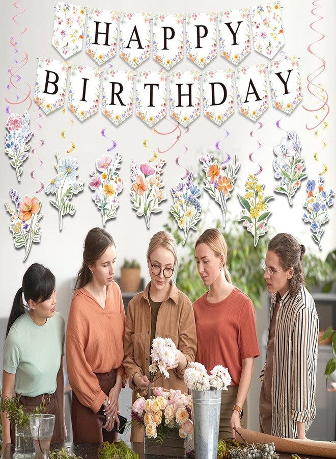 FINDRICH 25Pcs Wildflower Birthday Decorations for Girl, Flower Birthday Decorations Floral Party Decorations with Happy Birthday Banner Garland Hanging Swirls Wildflower Baby Shower Decorations for Women - Image 3