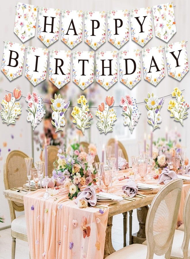 FINDRICH 25Pcs Wildflower Birthday Decorations for Girl, Flower Birthday Decorations Floral Party Decorations with Happy Birthday Banner Garland Hanging Swirls Wildflower Baby Shower Decorations for Women - Image 5