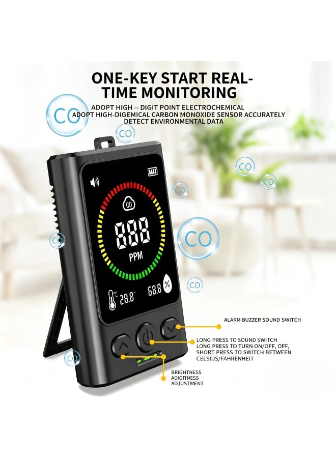 XiaoGiqi GC300 Mini Portable Carbon Monoxide Detector, 3-in-1 Rechargeable CO Toxic Gas Alarm with Temperature & Humidity Display, Wireless Air Gas Sensor for Home Kitchen Garage Camping RV Outdoor Travel Safety - Image 3