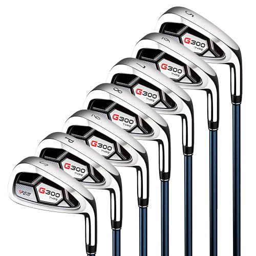 PGM 7 Piece Mens Golf Iron Set for Right Handed Forgiving Design Sets with Graphite Shaft and Easy Control Grip Include Golf Club Iron 5 to 9 PW SW - Image 1
