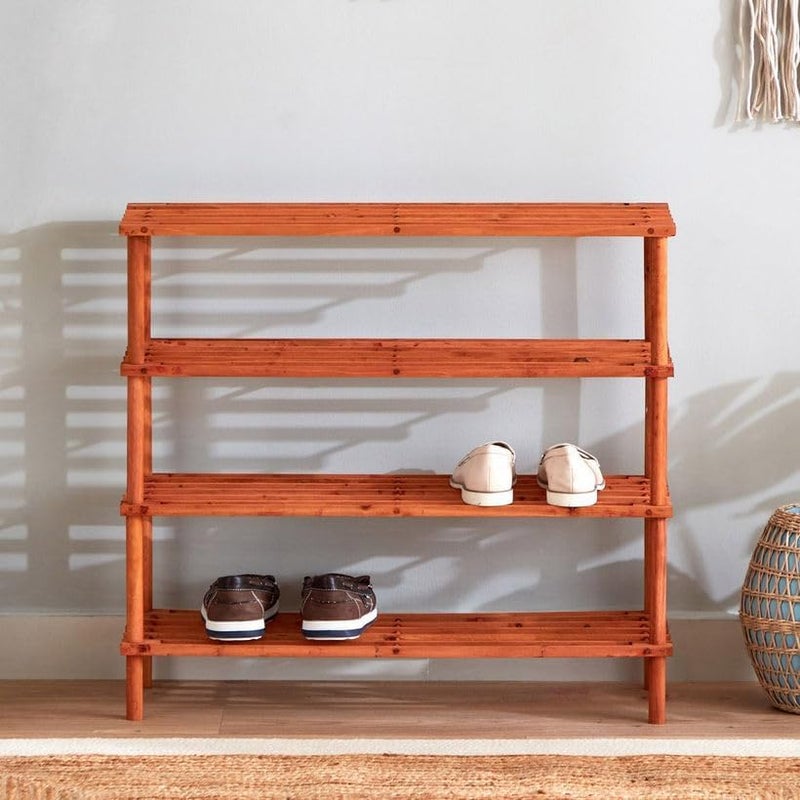 SHOWAY Shoe Rack Wooden 4 Tier Shoe Storage Organizer Entryway Shoe Shelf Size 64x26x67 cm Brown - Image 2