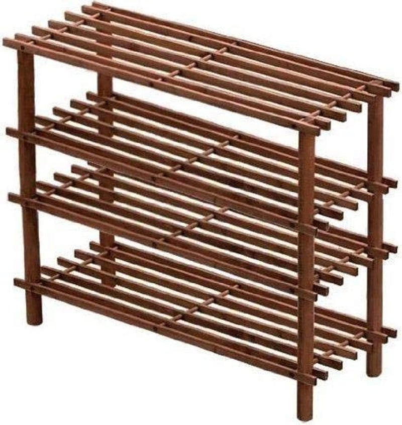 SHOWAY Shoe Rack Wooden 4 Tier Shoe Storage Organizer Entryway Shoe Shelf Size 64x26x67 cm Brown - Image 1