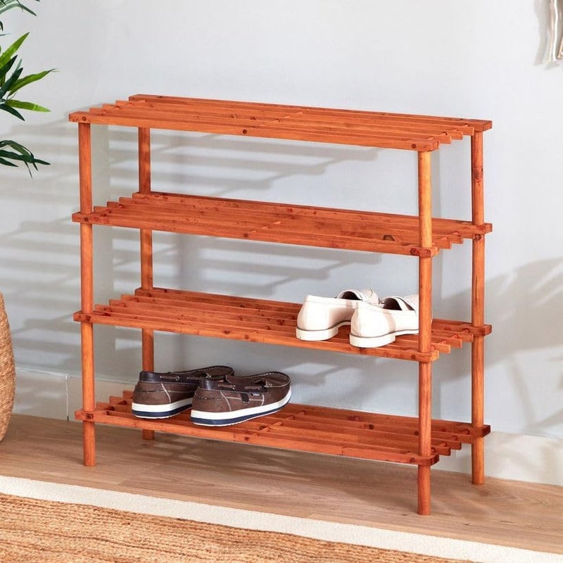 SHOWAY Shoe Rack Wooden 4 Tier Shoe Storage Organizer Entryway Shoe Shelf Size 64x26x67 cm Brown - Image 3