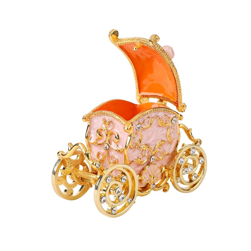 Furuida Retro Carriage Jewelry Trinket Box Enamel Ring Hold Boxes Hand-Painted Vintage Ornaments Craft Gift for Women Girls (Pink) - Image 3