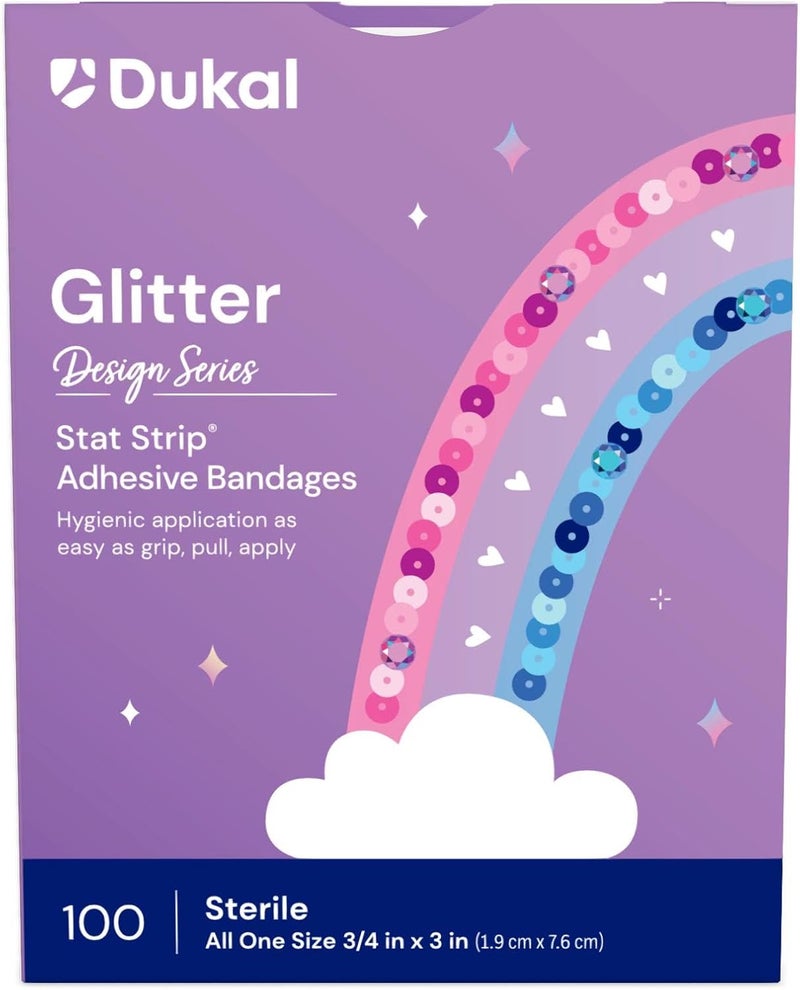 Dukal Design Series Glitter Adhesive Bandages with Stat Strip Technology 34 x 3 Box of 100 - Image 2