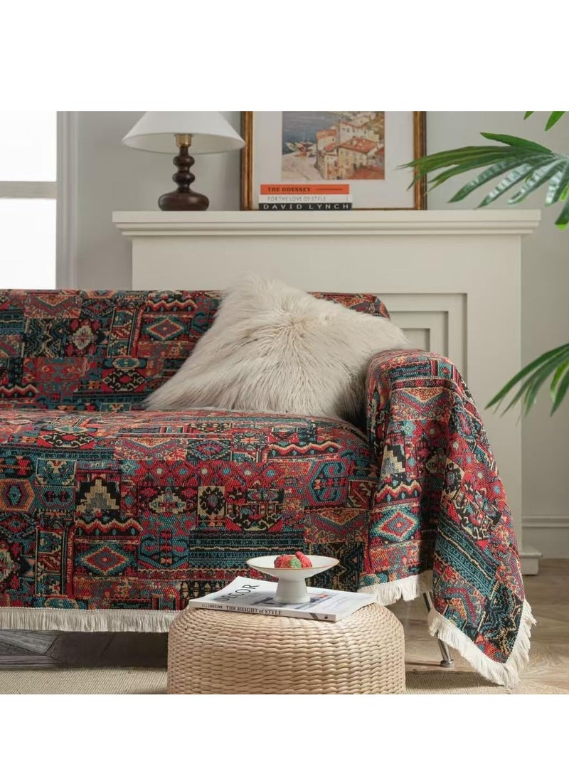 أغطية أرائك جاكار عتيقة للكنب المقطعي، والكنب المزدوج، والفوتون، والأريكة على شكل حرف L - بنمط هندسي، مع هامش، مناسبة للكلاب، وقابلة للغسل - طراز بوهو - Image 2