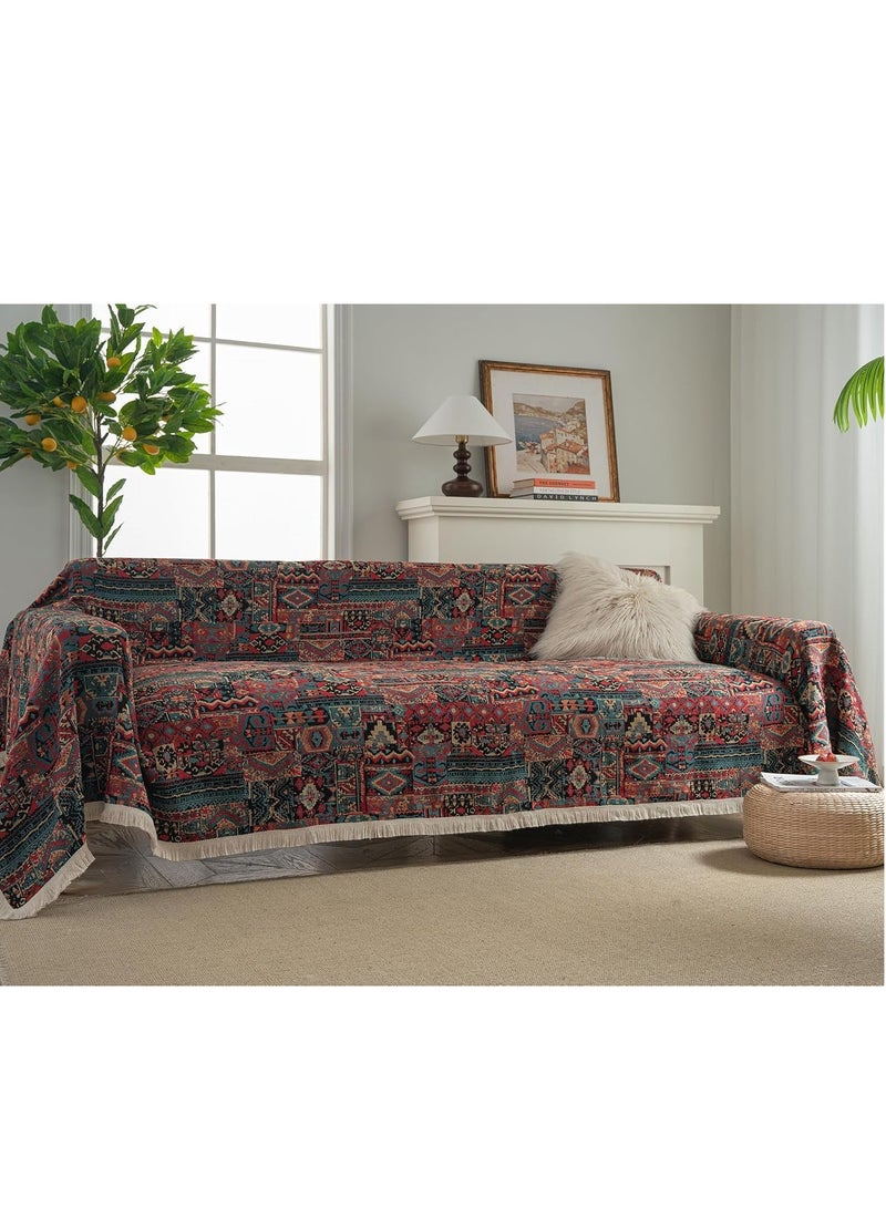 أغطية أرائك جاكار عتيقة للكنب المقطعي، والكنب المزدوج، والفوتون، والأريكة على شكل حرف L - بنمط هندسي، مع هامش، مناسبة للكلاب، وقابلة للغسل - طراز بوهو - Image 3