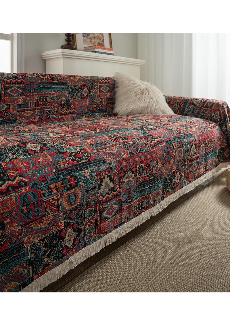 أغطية أرائك جاكار عتيقة للكنب المقطعي، والكنب المزدوج، والفوتون، والأريكة على شكل حرف L - بنمط هندسي، مع هامش، مناسبة للكلاب، وقابلة للغسل - طراز بوهو - Image 4