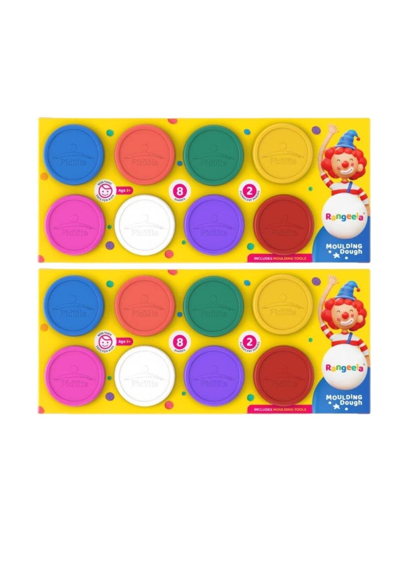 Pidilite Rangeela Moulding Dough 6 Primary Shades and 2 Fluorescent Shades with 4 Moulding Tools Ideal for PreSchool Primary Students Great for Gifting 200g Pack of 2  - Image 1