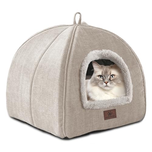 WINDRACING Cat Bed for Indoor Cats Cat Cave Cat House Cats Tent with Removable Washable Cushioned Pillow Soft and Self Kitten beds Large Beige - Image 1