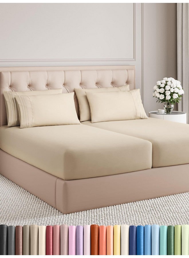 CGK Unlimited Split King 7 Piece Sheet Set - Comfy, Breathable & Cooling - Hotel Luxury Bedding for Women, Men, Kids & Teens - 1 Flat & 2 Fitted Sheet & 4 Pillowcases w/ Deep Pockets - Soft and Wrinkle Free - Wheat - Image 1