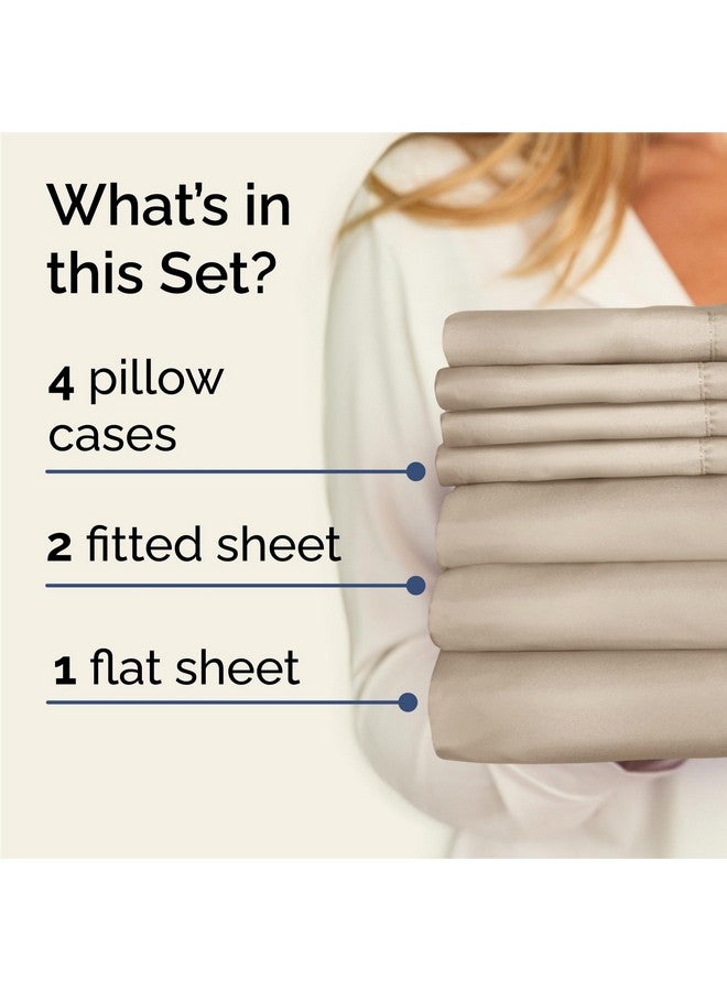 CGK Unlimited Split King 7 Piece Sheet Set - Comfy, Breathable & Cooling - Hotel Luxury Bedding for Women, Men, Kids & Teens - 1 Flat & 2 Fitted Sheet & 4 Pillowcases w/ Deep Pockets - Soft and Wrinkle Free - Wheat - Image 2
