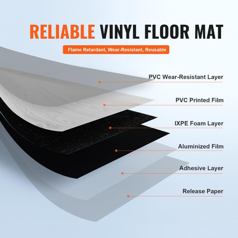 VEVOR Peel & Stick Vinyl Floor Tiles, 390" x 23.6"/64 Sq.Ft, Self Adhesive Vinyl Flooring Roll, Light Gray Wood Grain Pattern, Waterproof, DIY Floor Coverings for Bathroom Living Room Kitchen - Image 3