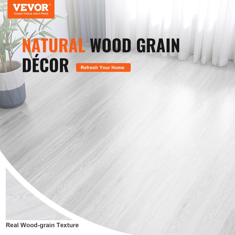 VEVOR Peel & Stick Vinyl Floor Tiles, 390" x 23.6"/64 Sq.Ft, Self Adhesive Vinyl Flooring Roll, Light Gray Wood Grain Pattern, Waterproof, DIY Floor Coverings for Bathroom Living Room Kitchen - Image 2