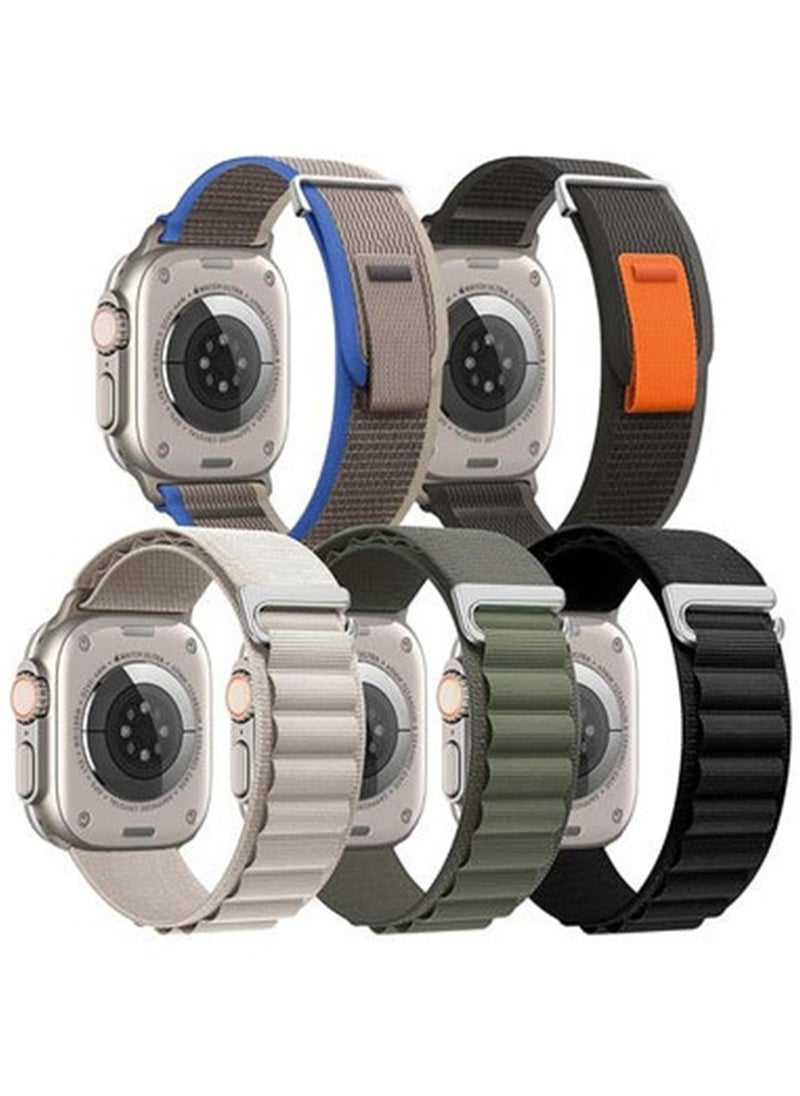 Generic - 5 Piece for Apple Watch Alpine Loop Band 49mm/45mm/44mm Nylon Woven Sport Strap Compatible with iWatch Series 8/Ultra/7/SE/6/5/4/3/2/8 White/Green/Blue/Black - Image 1