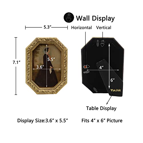 YULINK 4x6 Vintage Picture Frame, Antique Ornate Gold Octagon Photo Frame, for Tabletop and Wall Display, Decorative Retro Home Decor, Old Fashioned Photo Gallery Art - Image 5