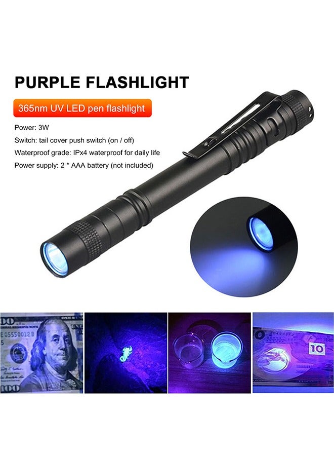 مصباح يدوي صغير LED فائق السطوع للجيب، مصباح يدوي، مصباح يدوي للأشعة فوق البنفسجية، مصباح LED على شكل قلم، مصباح يدوي تكتيكي، ضوء فحص مع مشبك للتخييم في الهواء الطلق، فحص الطوارئ، إصلاح العمل باللون الأسود  - Image 3