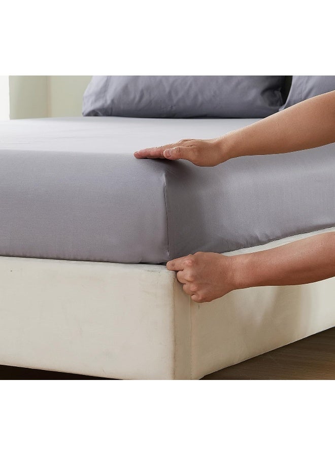 PanaX 100% Cotton 80X80S/400Tc Luxury Bed Sheet Set With 1 Flat Sheet, 1 Fitted Sheet, 2 Pillowcases (Light Grey, King 4Pieces) - Image 4