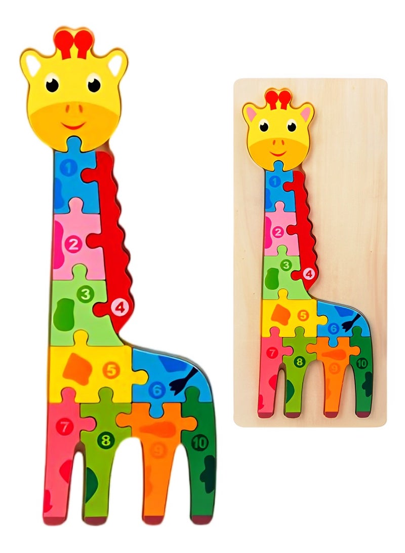ألغاز خشبية ثلاثية الأبعاد مصممة للإدراك الحسي للأطفال، أدوات دعم التعليم المبكر للآباء والمعلمين، ألوان وأنماط جذابة، صممت لتنمية المهارات الحركية من مونتيسوري، هدايا رائعة للأطفال (شكل زرافة) - Image 1