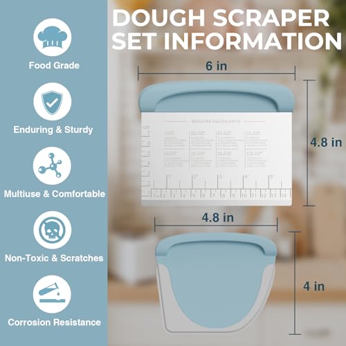 Matscover Bench Scraper Dough Cutter Tool - Bowl Pastry Scraper for Bread Cake Pizza, Bench Knife Kitchen Dough Scraper for Baking, Stainless Steel Food Scraper with Grip Handles & Measuring Scal, Blue - Image 3