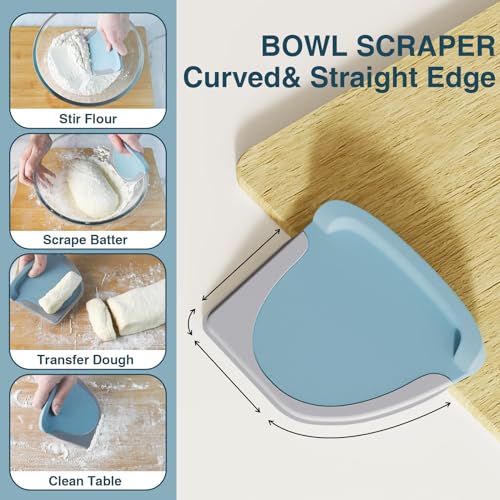 Matscover Bench Scraper Dough Cutter Tool - Bowl Pastry Scraper for Bread Cake Pizza, Bench Knife Kitchen Dough Scraper for Baking, Stainless Steel Food Scraper with Grip Handles & Measuring Scal, Blue - Image 5
