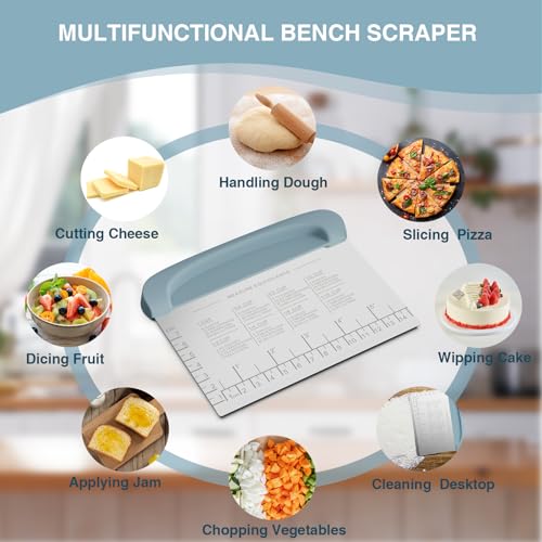 Matscover Bench Scraper Dough Cutter Tool - Bowl Pastry Scraper for Bread Cake Pizza, Bench Knife Kitchen Dough Scraper for Baking, Stainless Steel Food Scraper with Grip Handles & Measuring Scal, Blue - Image 4