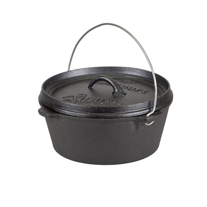 S CAST IRON DUTCH OVEN WITH LID 16023 LARGE 4 QUART CAPACITY DURABLE CAST IRON CONSTRUCTION PERFECT FOR OUTDOOR COOKING HOME KITCHEN AND CAMPING TRIPS FLAT BOTTOM DESIGN