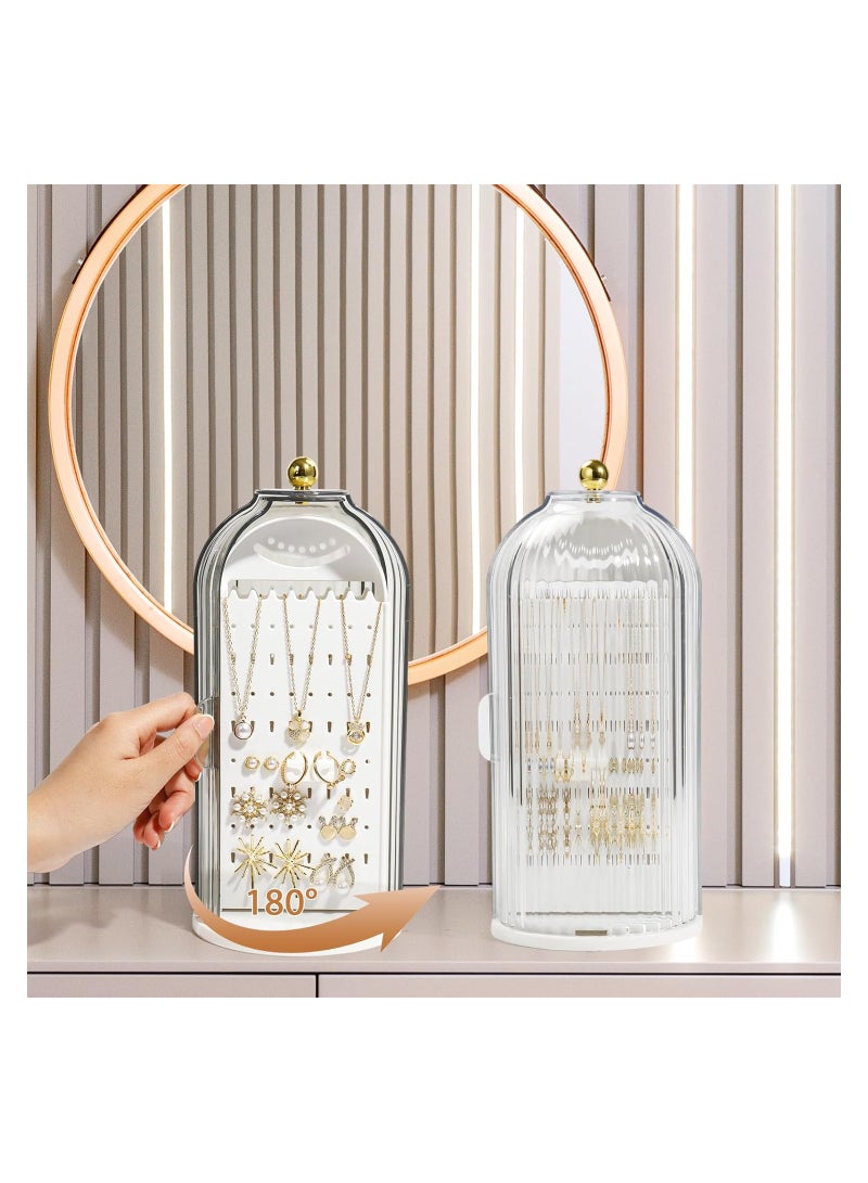 Excefore منظم حامل المجوهرات الدوار صناديق ومنظمات المجوهرات، 4 أقسام مع صينية سفلية، منظم المجوهرات للقلائد، الأساور، الأقراط، الخواتم (أبيض) - Image 1